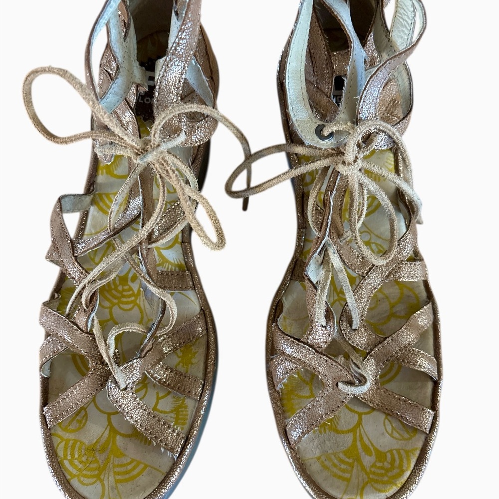 Fly London Metallic Lace-Up Wedges